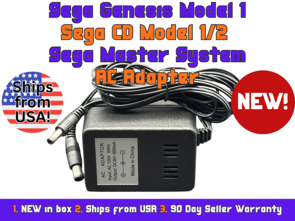 NEW GENESIS Model 1, SEGA CD Model 1/2, SEGA Master System, AC Adapter/Power Supply SHIPS FROM USA