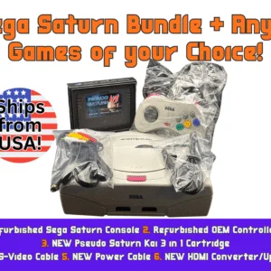 Sega Saturn White Console w OEM White Controller S & NEW Pseudo Kai, all cables + Any 5 Games!
